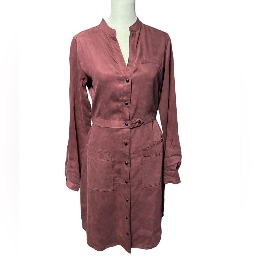 MICHAEL STARS SNAP FRONT SHIRT DRESS BURGUNDY SIZE SMALL